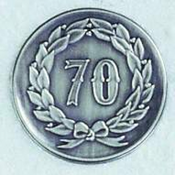 Zinn-Emblem 50mm Jubiläum 70 mit Kranz
