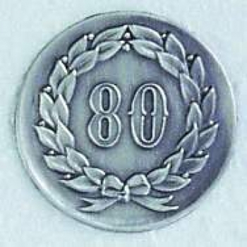 Zinn-Emblem 50mm Jubiläum 80 mit Kranz