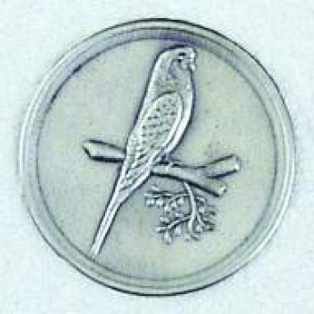 Zinn-Emblem 50mm Vögel "Wellensittich"