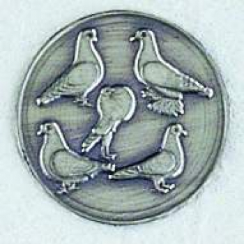 Zinn-Emblem 50mm Tauben "Rassetauben"
