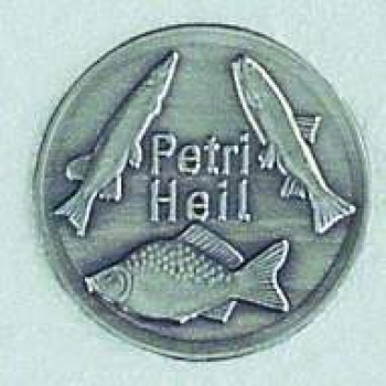 Zinn-Emblem 50mm Angeln "Petri Heil"