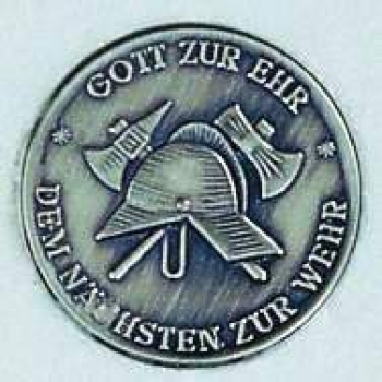 Zinn-Emblem 50mm Feuerwehr "Helm und Spitzhacke"