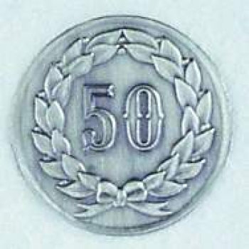 Zinn-Emblem 50mm Jubiläum 50 mit Kranz