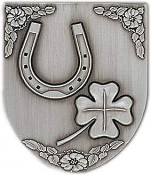 Zinn-Emblem Wappenform Jubiläum "Glückwünsche"