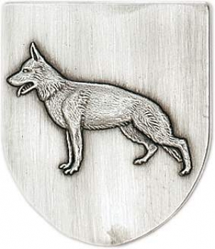 Zinn-Emblem Wappenform Hunde "Schäferhund"