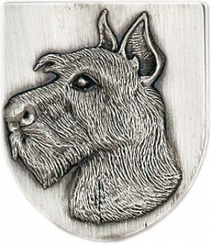 Zinn-Emblem Wappenform Hunde "Riesenschnauzer"