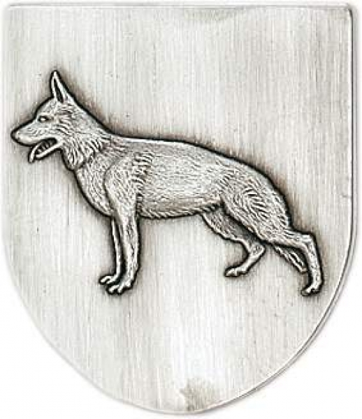 Zinn-Emblem Wappenform Hunde "Schäferhund"