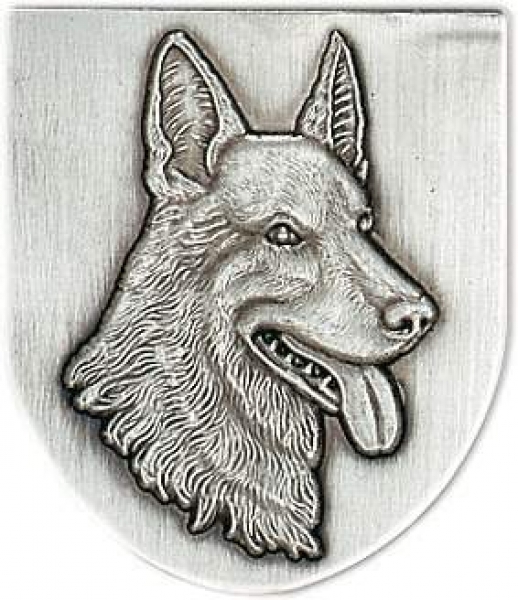 Zinn-Emblem Wappenform Hunde "Schäferhund"