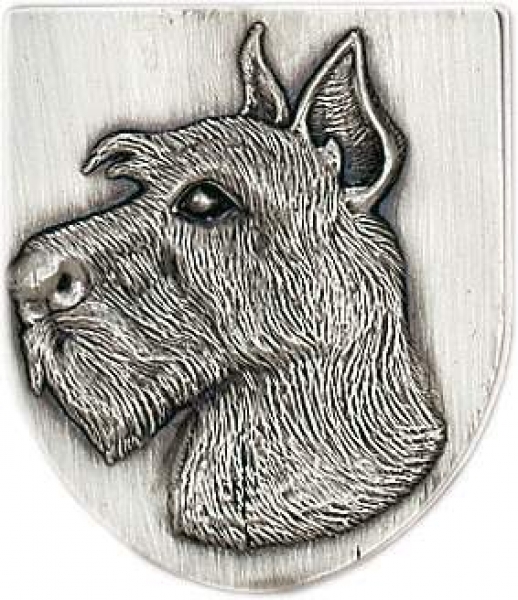 Zinn-Emblem Wappenform Hunde "Riesenschnauzer"